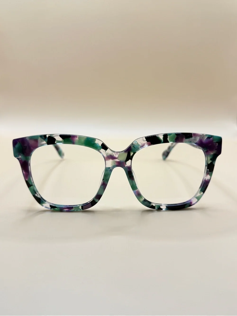 Zeelool Multicolor Tortoiseshell Square Glasses-Green & Purple, No prescription